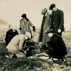 Excavation of a cist at Blows, Deerness by Dr Marwick in the 1920s. Image: Tom Kent. © Orkney Museum